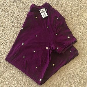 🆕🔥PINK BY VS VERY CUTE MAROON&GOLD STARS CREW NECK SHORT SLEEVE SHIRT NWT!!